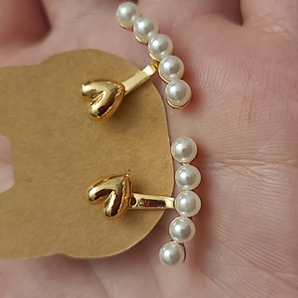 Cute heart and pearls imitation earrings - Picture 4 of 4